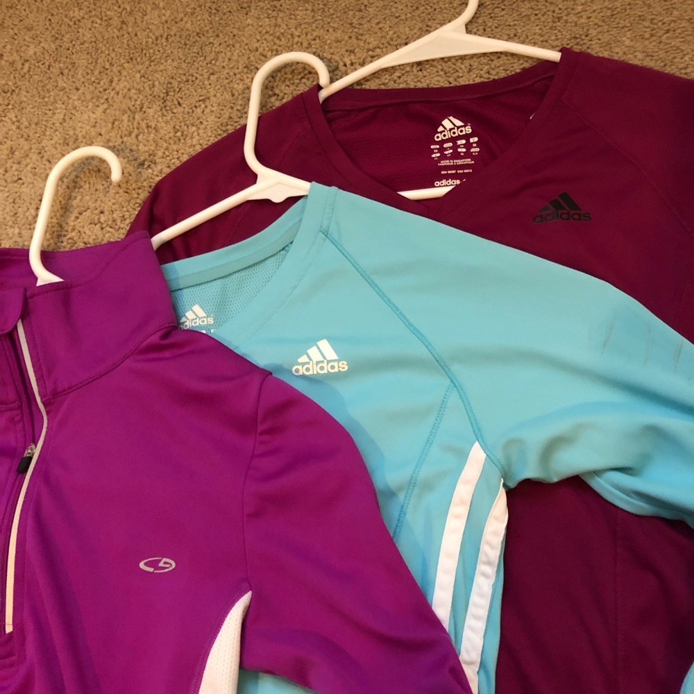 3 used long sleeve workout tops.